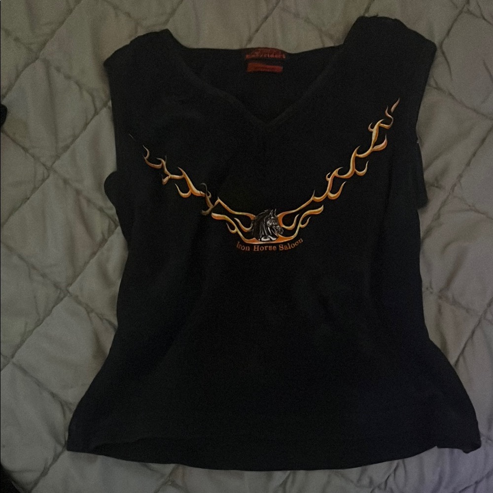 Black Tank Top with Flame Design